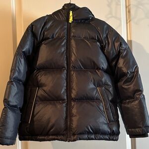 Crewcuts Navy Blue Kids Puffer Jacket with Yellow zipper Accent